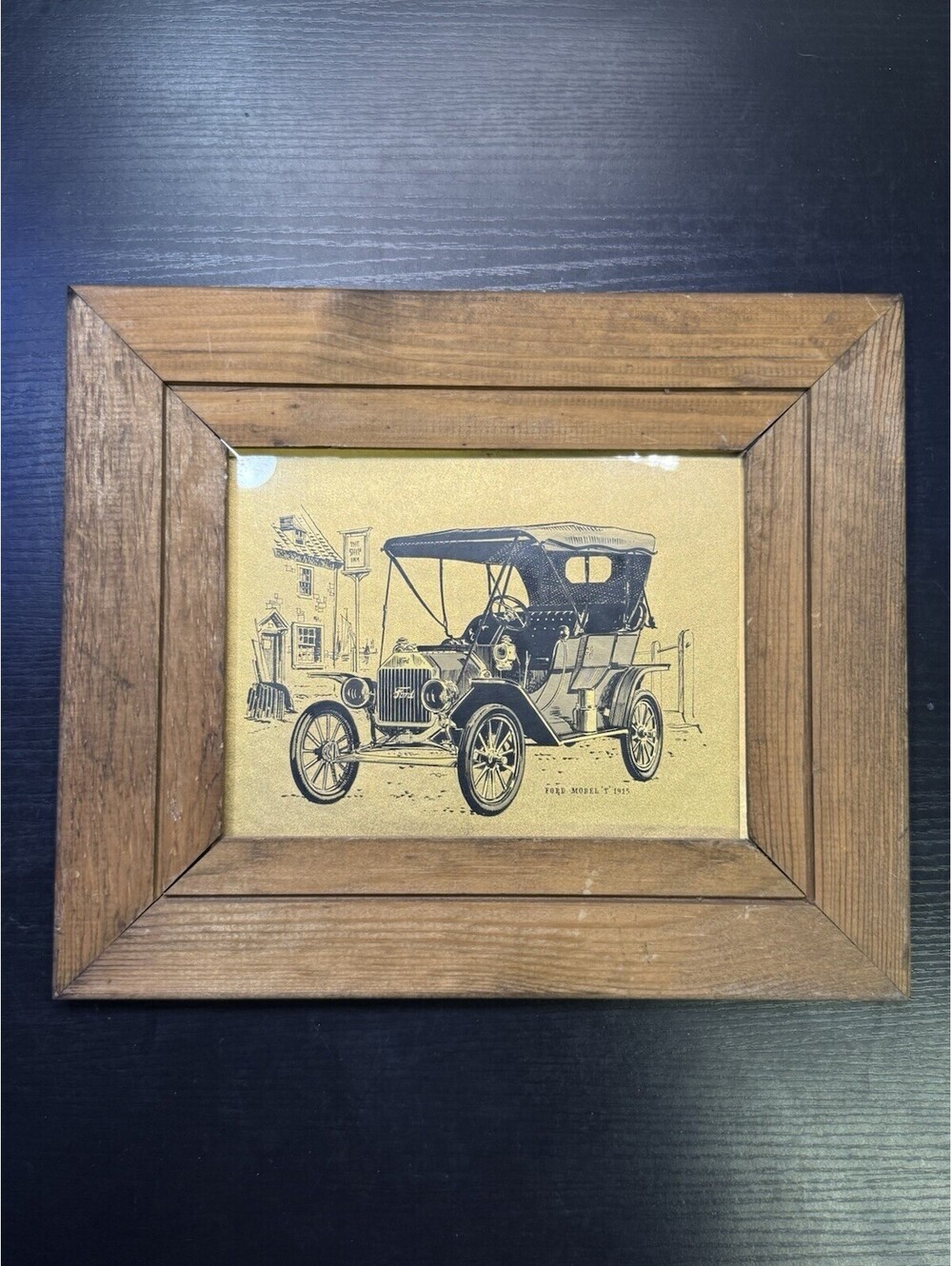 Vintage 1915 Ford Model T Framed Print Rustic Wood Frame 13x11 Auto Decor